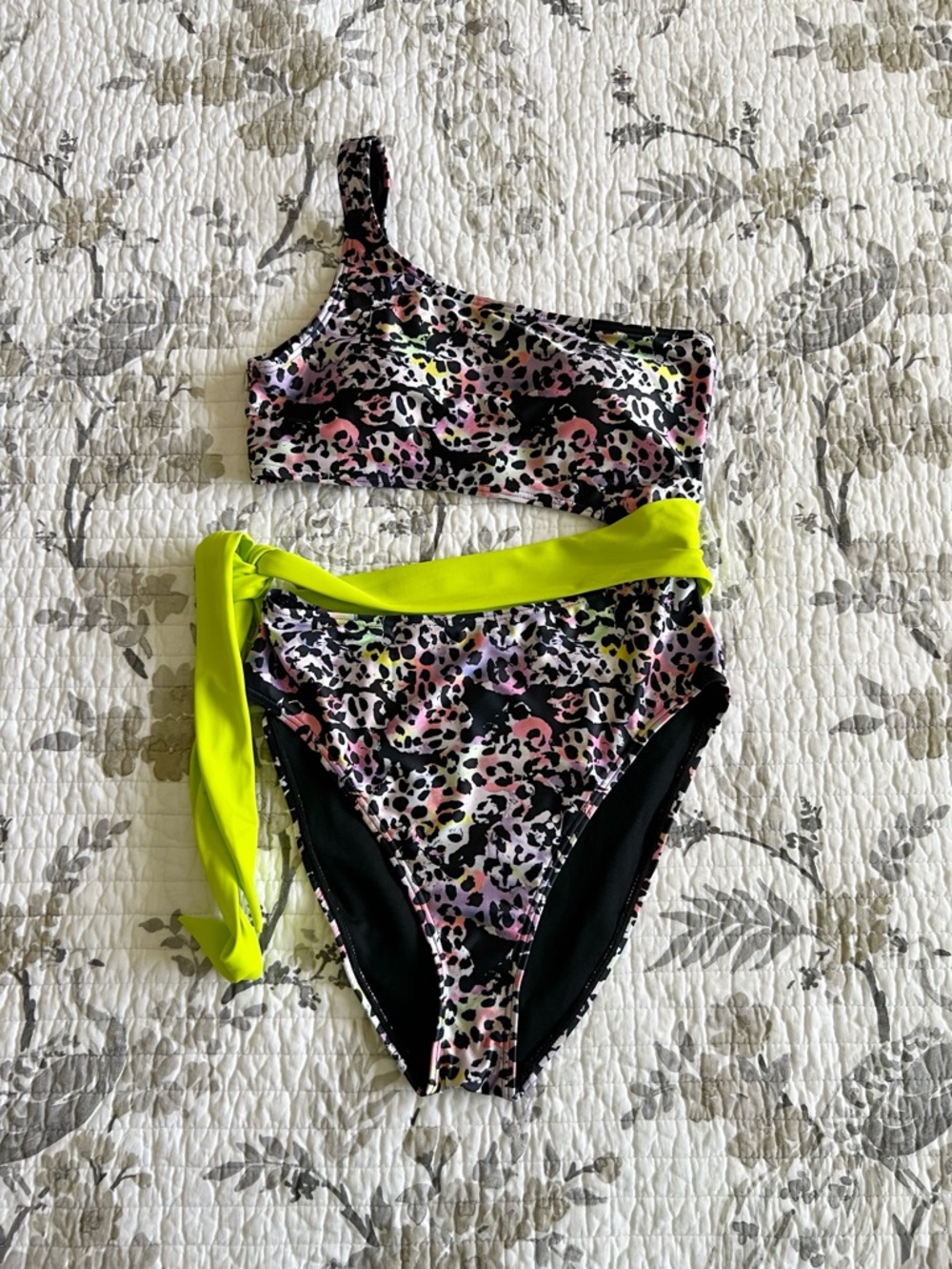 NY & Co. Neon Cheetah Leopard High Waist Bikini One Piece in Black • M